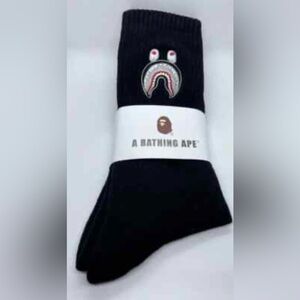 BAPE Shark Face Embroidered Black Socks a Bathing Ape